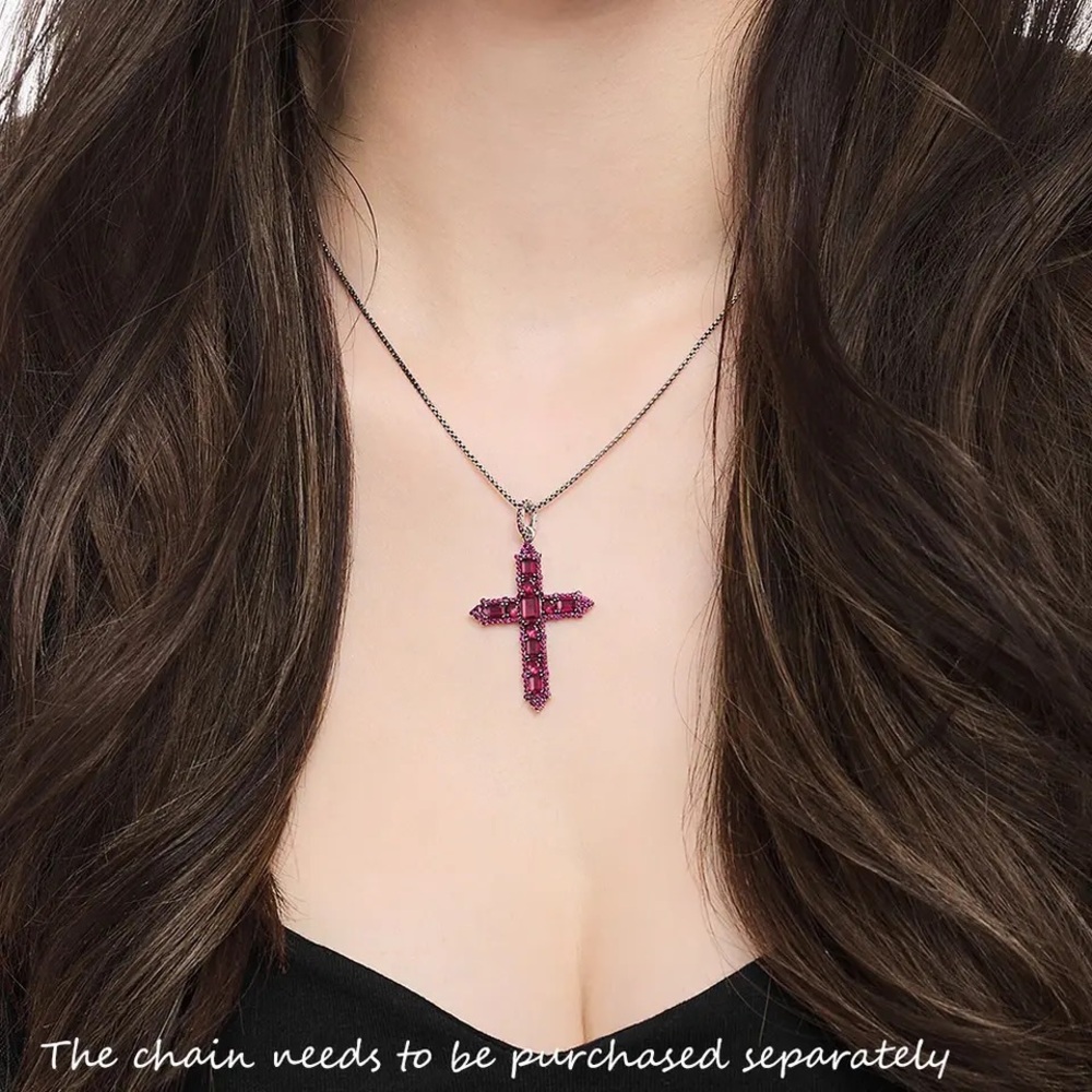 Silver Cross Flor a Necklace or a charm Pendant Round Cut Stones Dia - Picture 14 of 17